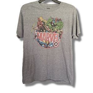 Marvel Men's Superheroes Comic T-Shirt Gray L Spider-Man Hulk Iron Man